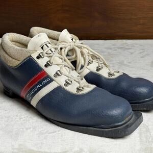 XC Vintage Leather Ski Boots Heierling Navy Blue Cross Country 3-Pin EU 47